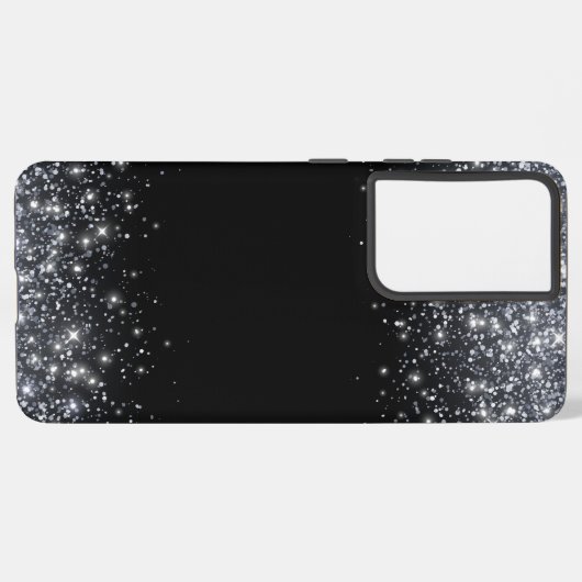Rustikaler Monogramm Glitzer schwarz und silber Samsung Galaxy Hülle (Rückseite (Horizontal))