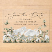 Rustikaler Mount Evergreen Forest Save the Date Acryleinladungen (Vorderseite)