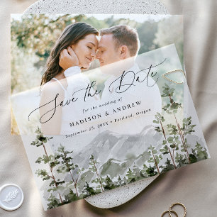 Rustikaler Mount Evergreen Forest Save the Date Pergament Einladungen