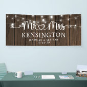 Rustikaler Mr. Heart Script Lights Wood Wedding Banner (Messe)