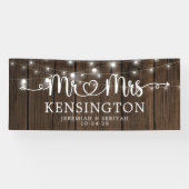 Rustikaler Mr. Heart Script Lights Wood Wedding Banner (Horizontal)
