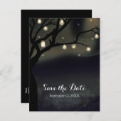 Rustikaler Nachtbaum & Mason Jar Lights Save the D Ankündigungspostkarte (Vorne/Hinten)