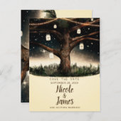 Rustikaler Nachtbaum mit Lichtern & Jars Save the Ankündigungspostkarte (Vorne/Hinten)