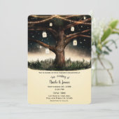 Rustikaler Nachtbaum mit Lichtern & Mason Jars Hoc Einladung (Stehend Vorderseite)