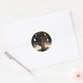 Rustikaler Nachtbaum mit Lichtern & Mason Jars Hoc Runder Aufkleber (Umschlag)