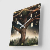 Rustikaler Nachtbaum mit Lichtern & Mason Jars Quadratische Wanduhr (Winkel)