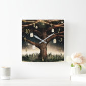 Rustikaler Nachtbaum mit Lichtern & Mason Jars Quadratische Wanduhr (Zuhause)