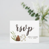 Rustikaler Nadelkiefer Hochzeitsrsvp Einladungspostkarte (Stehend Vorderseite)