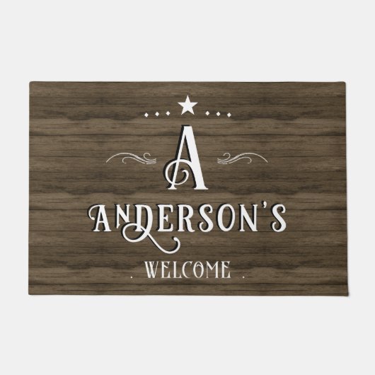 Rustikaler Name der Holzfamilie Begrüßungsmatte Fußmatte (Vorderseite)