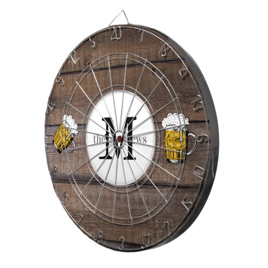 Rustikaler Name der Holzfamilie Mit Monogramm Bier Dartscheibe (Vorderseite rechts)