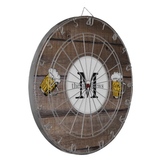 Rustikaler Name der Holzfamilie Mit Monogramm Bier Dartscheibe (Vorderseite Links)