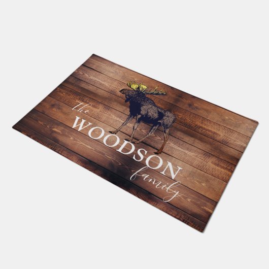 Rustikaler Name der Holzfamilie Walfang Elche Fußmatte (Schrägansicht)