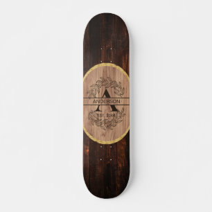 Rustikaler Name der Monogrammkarte aus Holz Skateboard