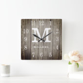 Rustikaler Name des Personalisierten Holzbauernhof Quadratische Wanduhr (Zuhause)