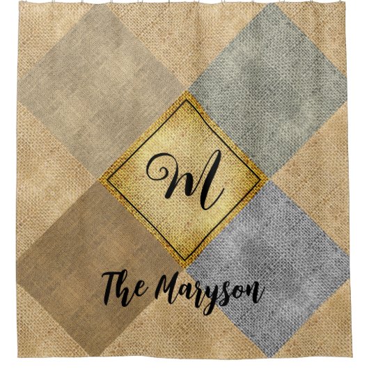 Rustikaler Name Initial, Mit Monogramm gepatchter  Duschvorhang (Vorderseite)