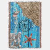 Rustikaler Nautic Blue Wood Burlap Starfish Decke (Vorderseite Vertikal)
