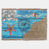 Rustikaler Nautic Blue Wood Burlap Starfish Decke (Vorderseite)