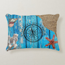 Rustikaler Nautic Blue Wood Burlap Starfish Dekokissen