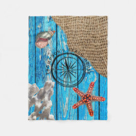 Rustikaler Nautic Blue Wood Burlap Starfish Fleecedecke