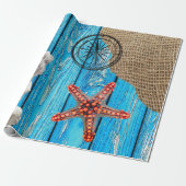 Rustikaler Nautic Blue Wood Burlap Starfish Geschenkpapier (Ungerollt)