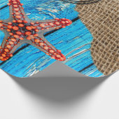 Rustikaler Nautic Blue Wood Burlap Starfish Geschenkpapier (Ecke)