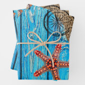 Rustikaler Nautic Blue Wood Burlap Starfish Geschenkpapier Set (Beispiel)