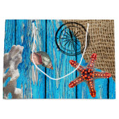 Rustikaler Nautic Blue Wood Burlap Starfish Große Geschenktüte (Vorderseite)