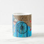 Rustikaler Nautic Blue Wood Burlap Starfish Kaffeetasse (Mittel)