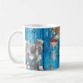 Rustikaler Nautic Blue Wood Burlap Starfish Kaffeetasse (Links)