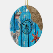 Rustikaler Nautic Blue Wood Burlap Starfish Keramik Ornament (Rechts)