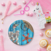 Rustikaler Nautic Blue Wood Burlap Starfish Pappteller (Party)