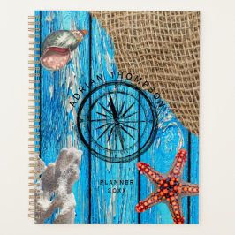 Rustikaler Nautic Blue Wood Burlap Starfish Planer