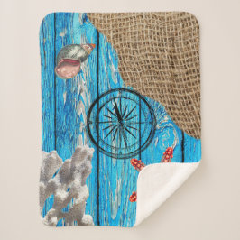 Rustikaler Nautic Blue Wood Burlap Starfish Sherpadecke