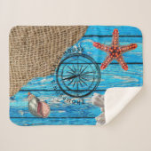 Rustikaler Nautic Blue Wood Burlap Starfish Sherpadecke (Vorderseite (Horizontal))