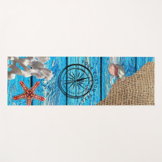 Rustikaler Nautic Blue Wood Burlap Starfish Yogamatte (Vorderseite (Horizontal))