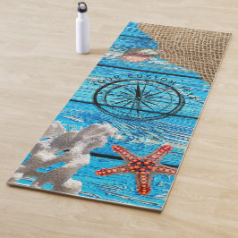 Rustikaler Nautic Blue Wood Burlap Starfish Yogamatte