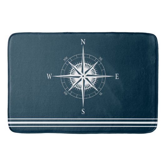Rustikaler Nautikkompass mit Streifen Badematte (Vorderseite)