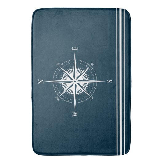 Rustikaler Nautikkompass mit Streifen Badematte (Vorderseite Vertikal)