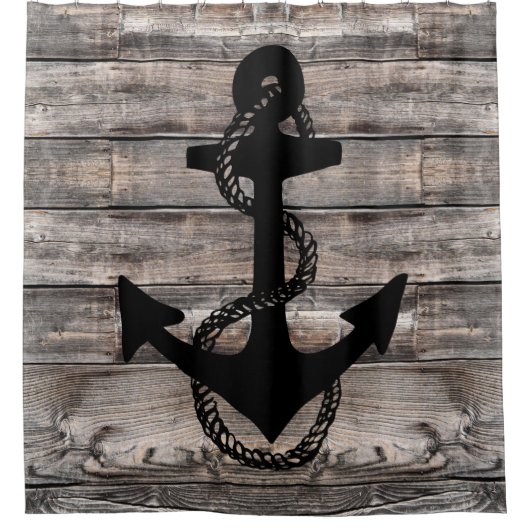 rustikaler nautischer Hintergrund mit ANCHOR | Duschvorhang (Vorderseite)