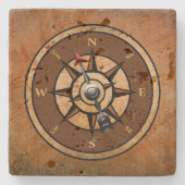 Rustikaler nautischer Kompass brauner Hintergrund Steinuntersetzer (Vorderseite)