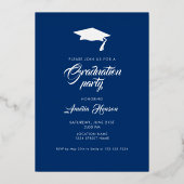 Rustikaler Navy Blue Graduate Foto Abschluss Gold Folieneinladung (Rückseite)