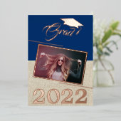 Rustikaler Navy Blue Graduate Foto Abschluss Gold Folieneinladung (Stehend vorne)