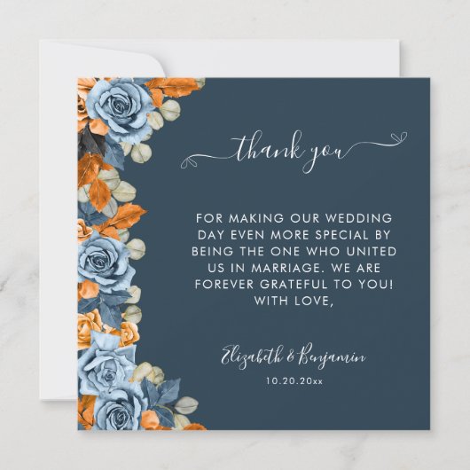 Rustikaler Navy Blue Rust Hochzeitsbeamter Vielen  Dankeskarte (Vorderseite)