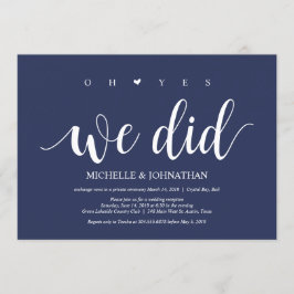 Rustikaler Navy Blue Wedding Elopement Empfang Einladung