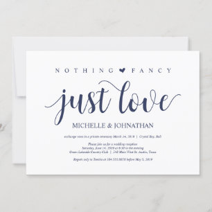 Rustikaler Navy Blue Wedding Elopement Empfang Einladung