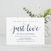 Rustikaler Navy Blue Wedding Elopement Empfang Einladung (Stehend Vorderseite)