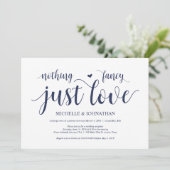 Rustikaler Navy Blue Wedding Elopement Empfang Einladung (Stehend Vorderseite)