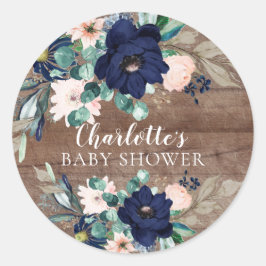Rustikaler Navy Blush Floral Baby Dusche Umschlag  Runder Aufkleber