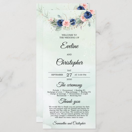 Rustikaler Navy- und Blütenkranz Programm (Vorne/Hinten)