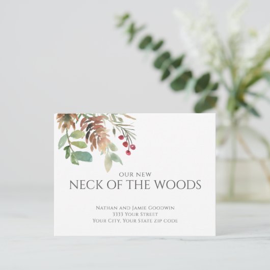 Rustikaler Neck der Woods Moving Ankündigung Postkarte (Stehend Vorderseite)